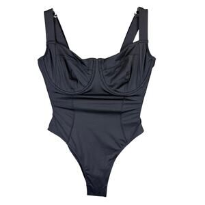TA3 Hi Cut Lifty Black One-Piece Corset Lace-Up Underwire SMALL F/G CUP